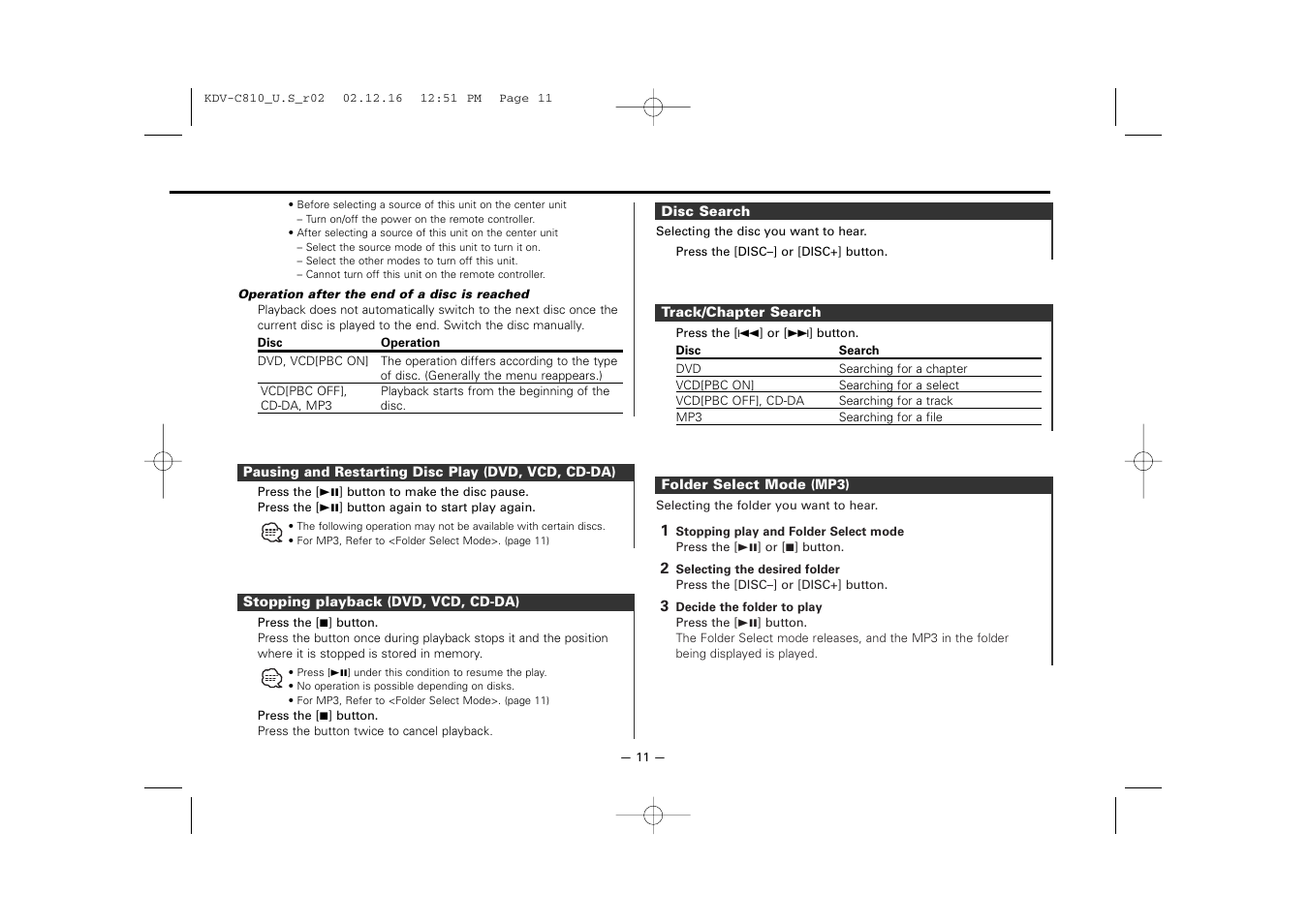 Kenwood KDV-C820  EN User Manual | Page 11 / 40