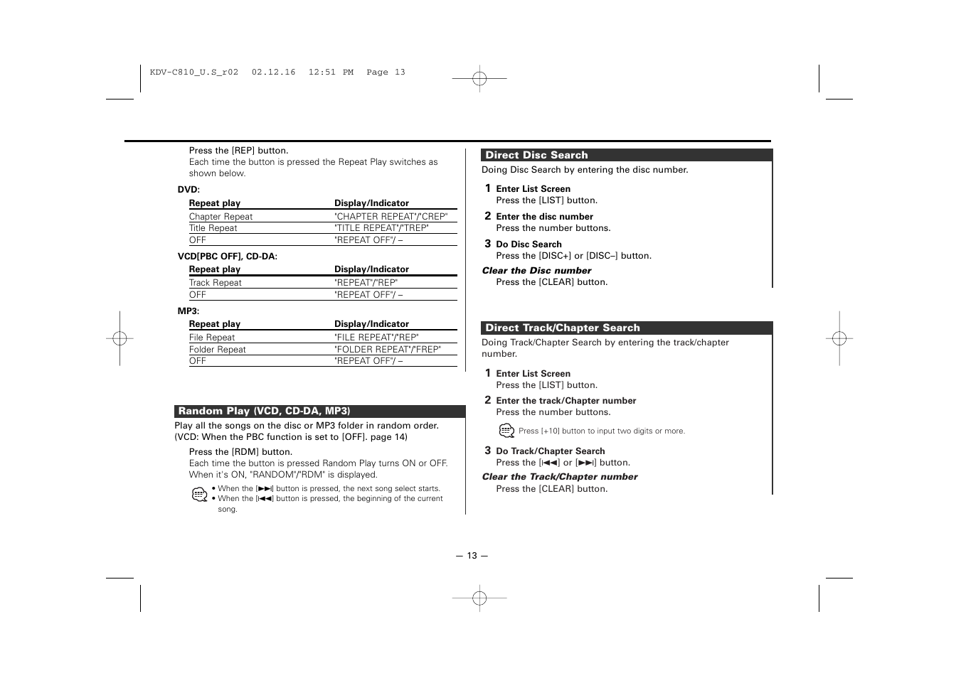 Kenwood KDV-C820  EN User Manual | Page 13 / 40