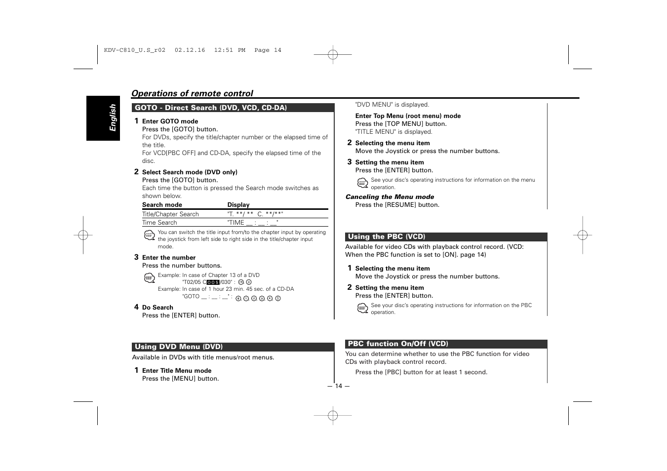 Kenwood KDV-C820  EN User Manual | Page 14 / 40