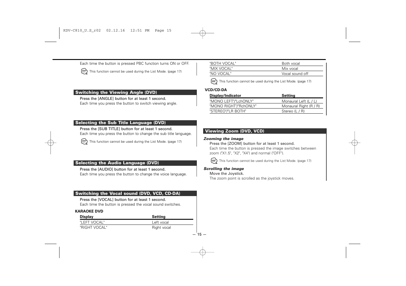 Kenwood KDV-C820  EN User Manual | Page 15 / 40