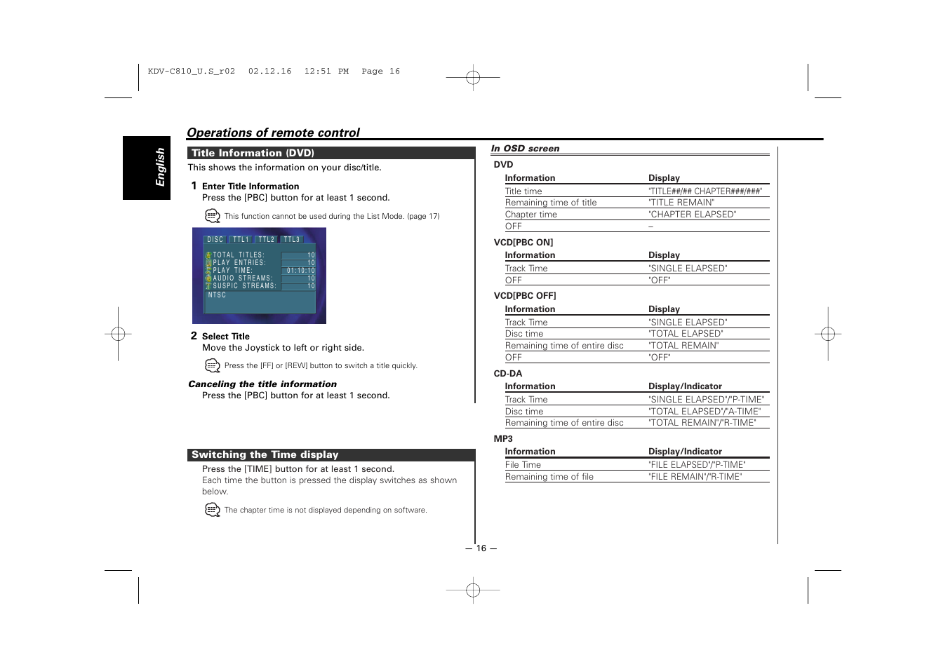 Kenwood KDV-C820  EN User Manual | Page 16 / 40