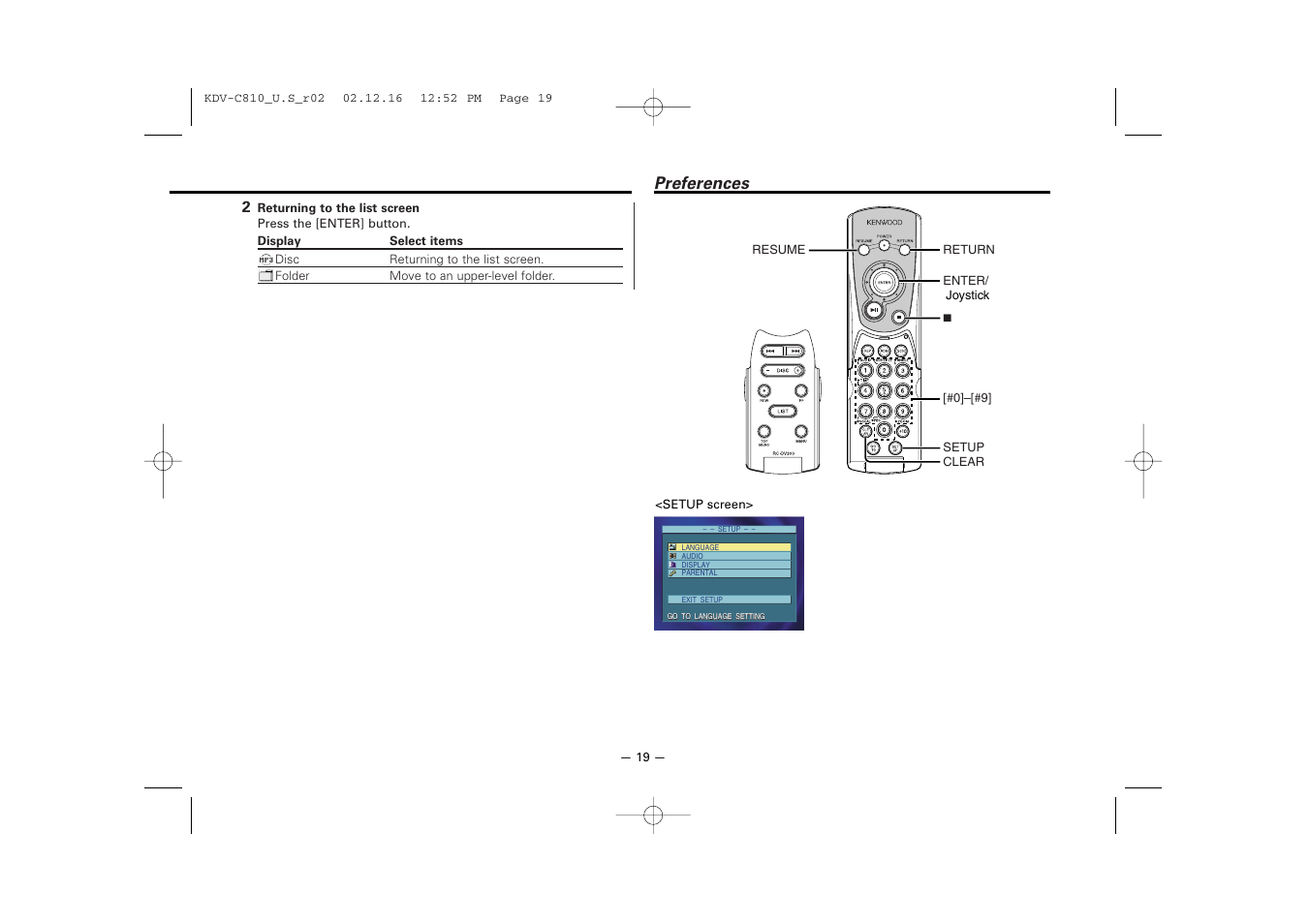 Preferences | Kenwood KDV-C820  EN User Manual | Page 19 / 40