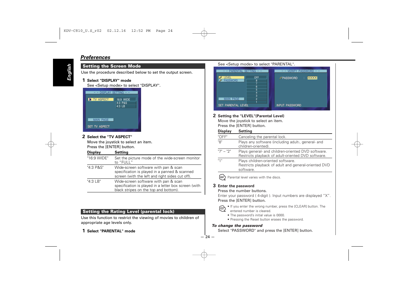 Preferences | Kenwood KDV-C820  EN User Manual | Page 24 / 40