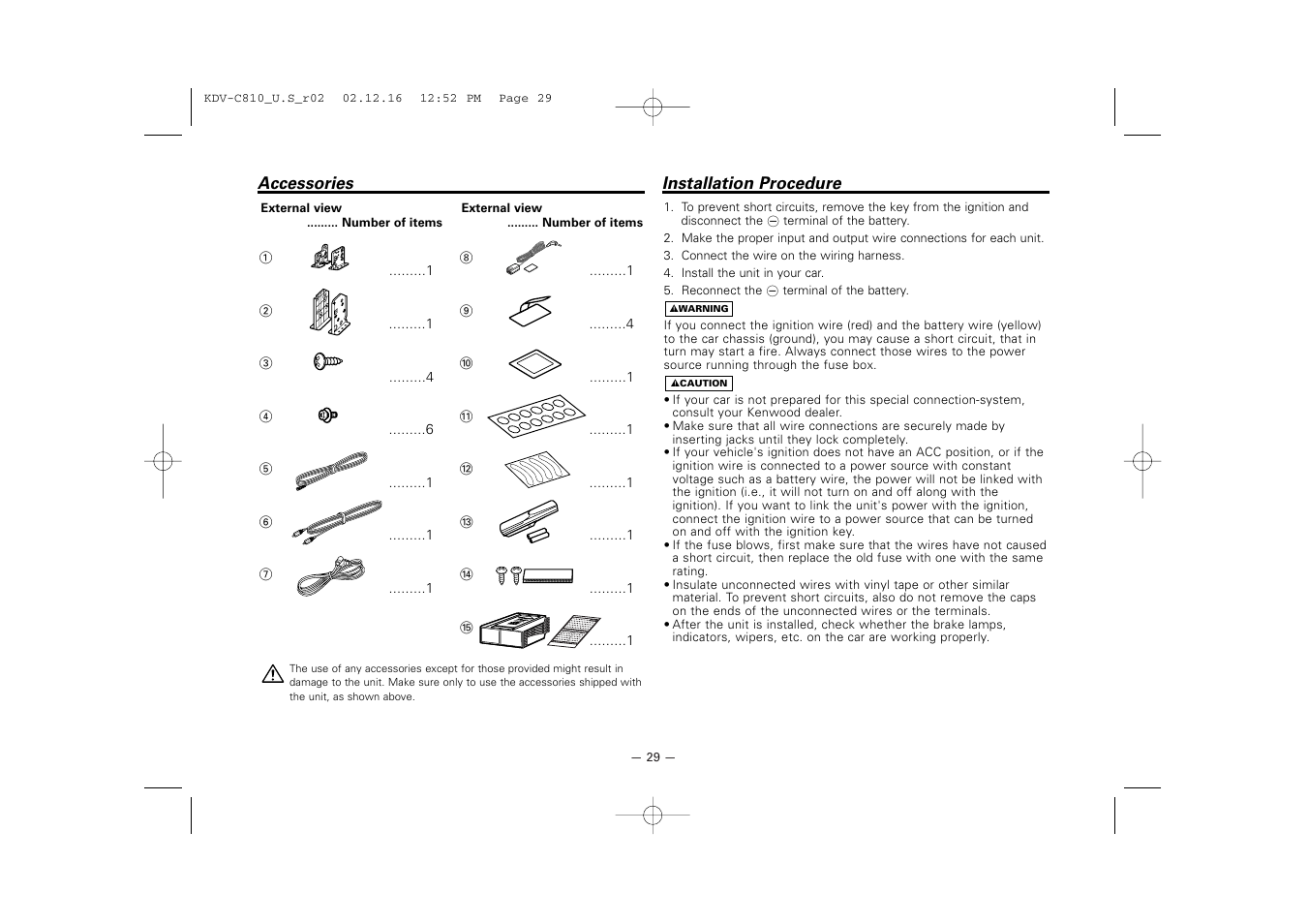 Accessories, Installation procedure | Kenwood KDV-C820  EN User Manual | Page 29 / 40