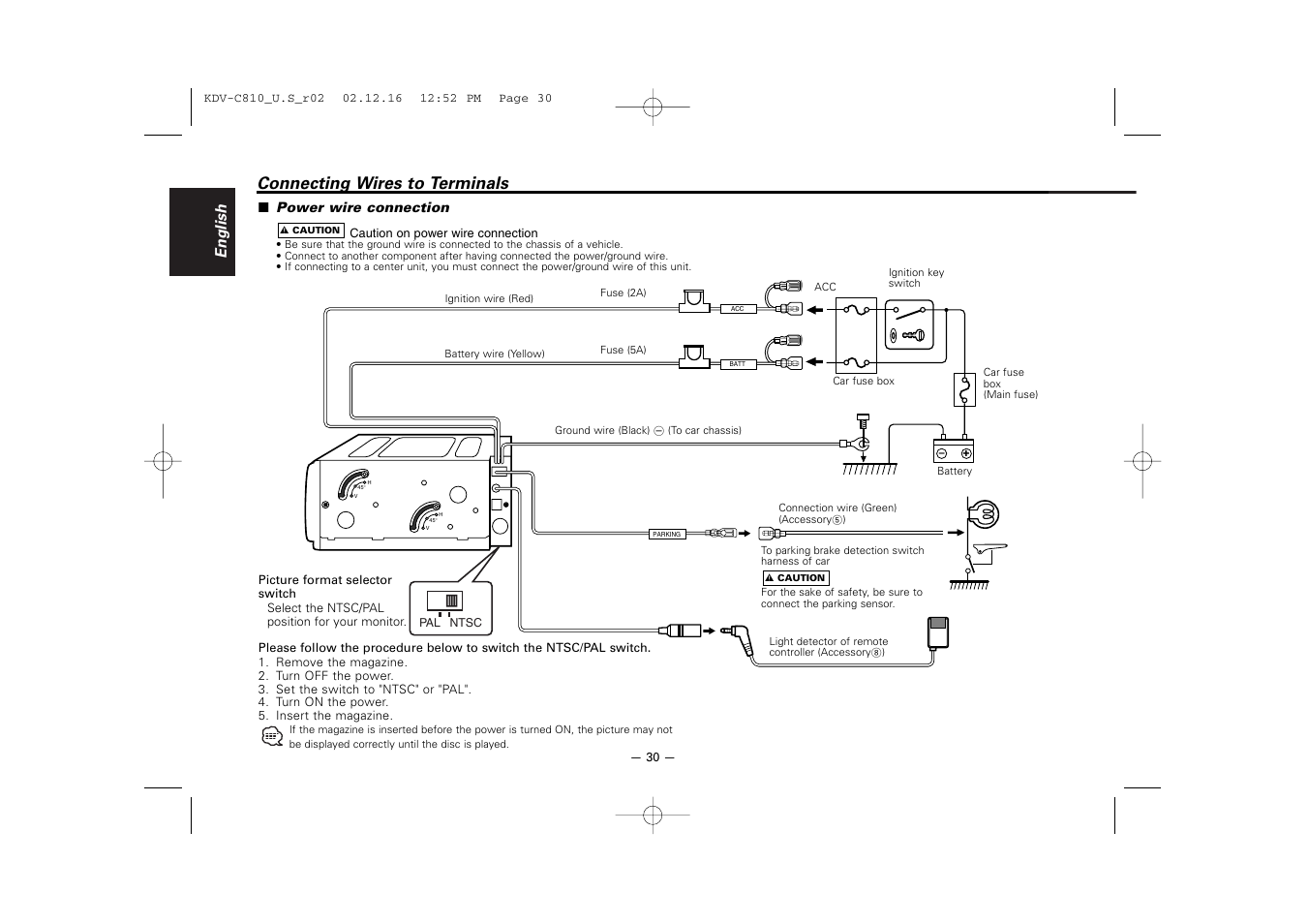 Connecting wires to terminals, English | Kenwood KDV-C820  EN User Manual | Page 30 / 40