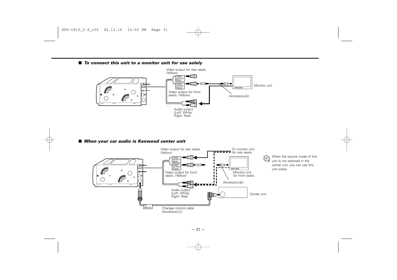 When your car audio is kenwood center unit | Kenwood KDV-C820  EN User Manual | Page 31 / 40