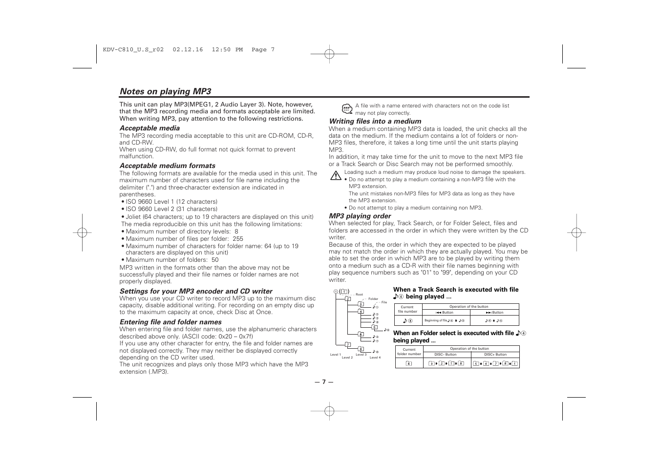 Notes on playing mp3 | Kenwood KDV-C820  EN User Manual | Page 7 / 40