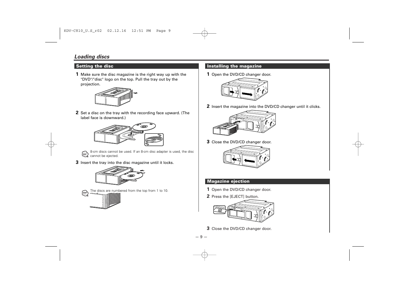 Loading discs | Kenwood KDV-C820  EN User Manual | Page 9 / 40