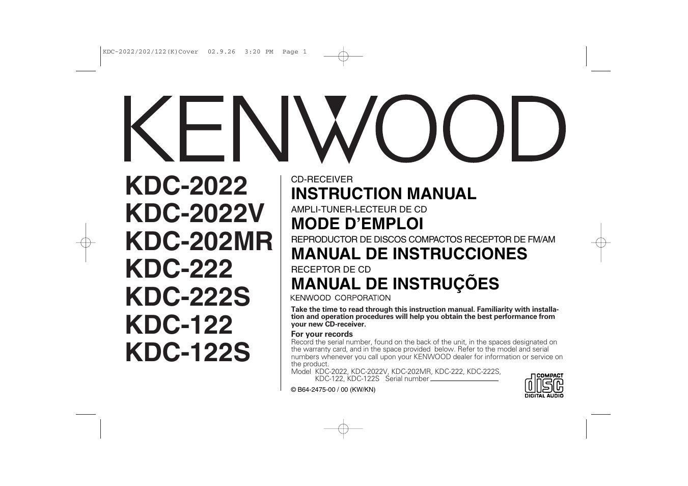 Kenwood KDC-122S User Manual | 92 pages