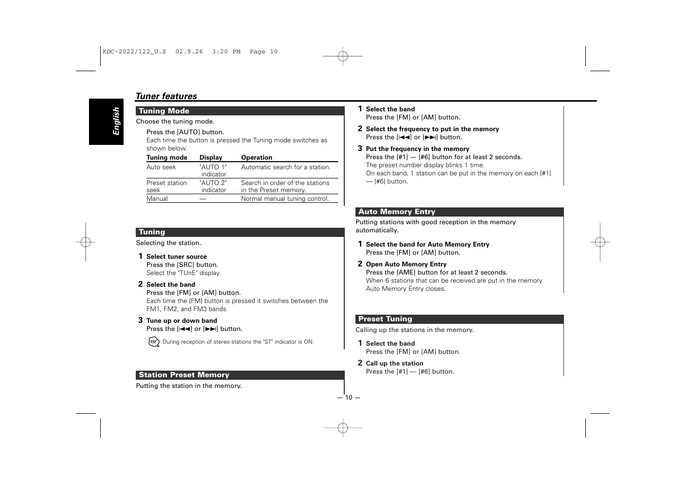 Kenwood KDC-122S User Manual | Page 10 / 92