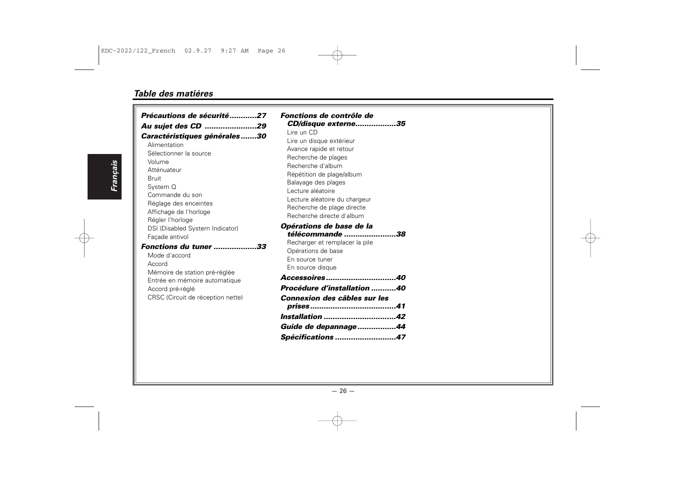 French | Kenwood KDC-122S User Manual | Page 26 / 92