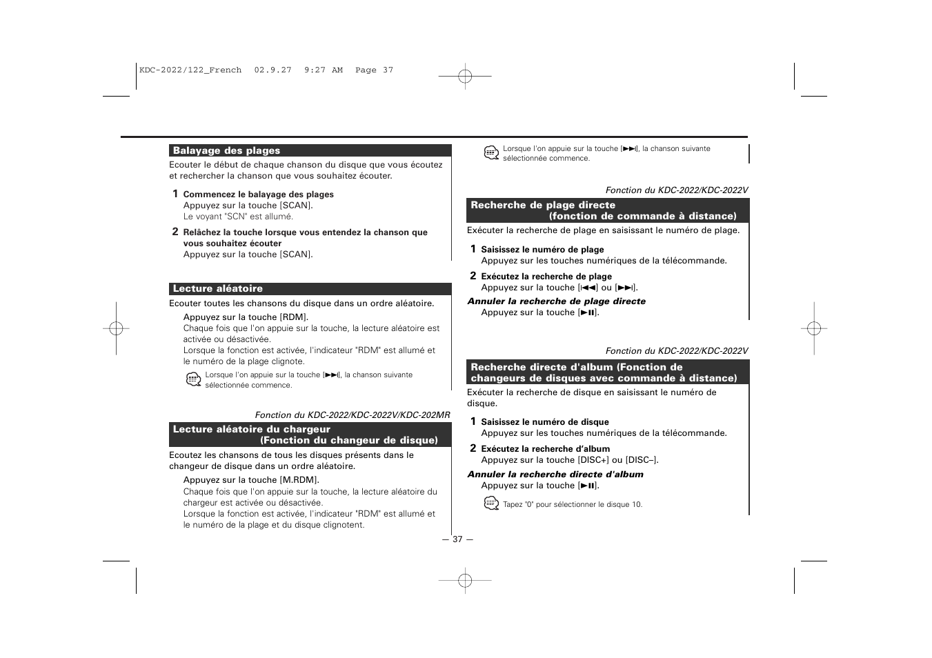 Kenwood KDC-122S User Manual | Page 37 / 92