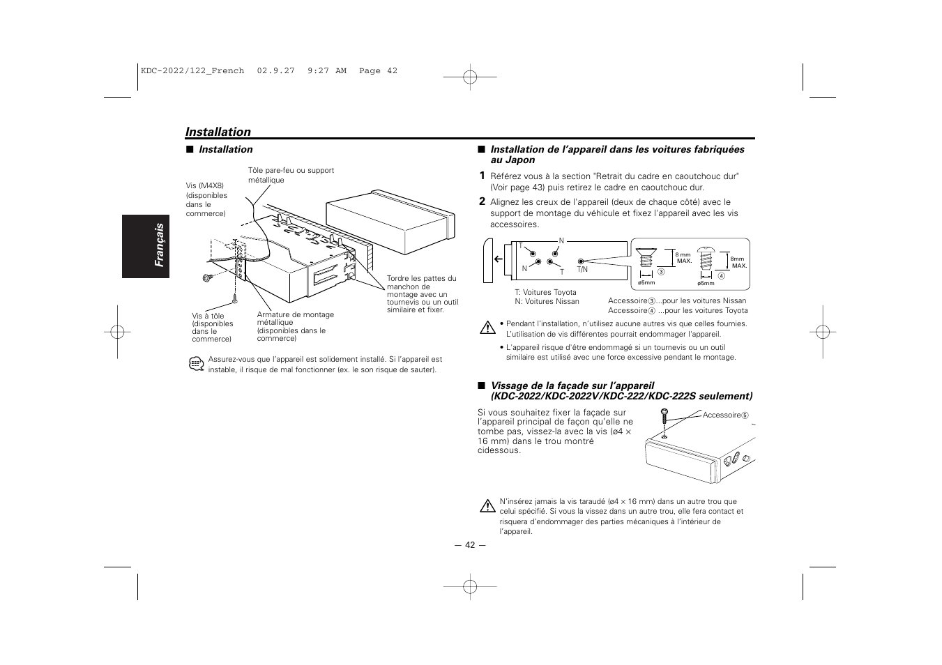 Installation | Kenwood KDC-122S User Manual | Page 42 / 92