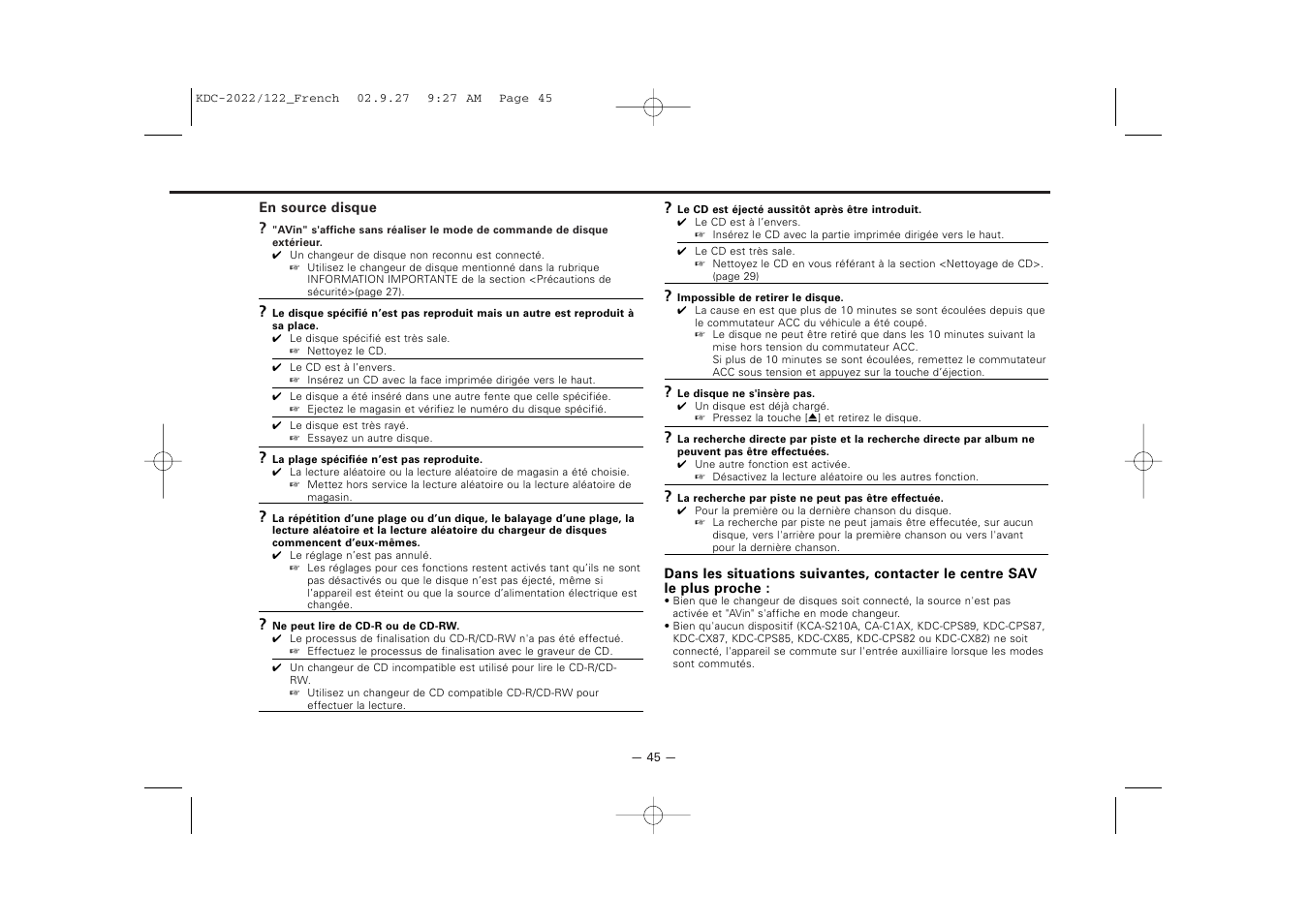 Kenwood KDC-122S User Manual | Page 45 / 92