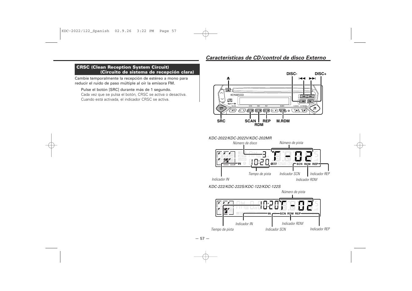 Caracteristicas de cd/control de disco externo | Kenwood KDC-122S User Manual | Page 57 / 92