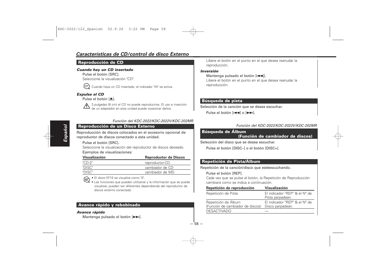 Kenwood KDC-122S User Manual | Page 58 / 92