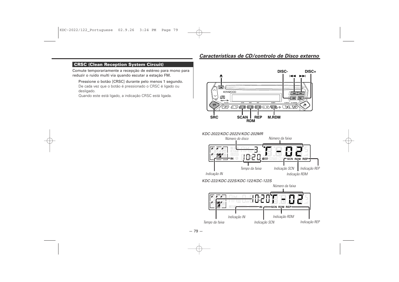 Caracteristicas de cd/controlo de disco externo | Kenwood KDC-122S User Manual | Page 79 / 92