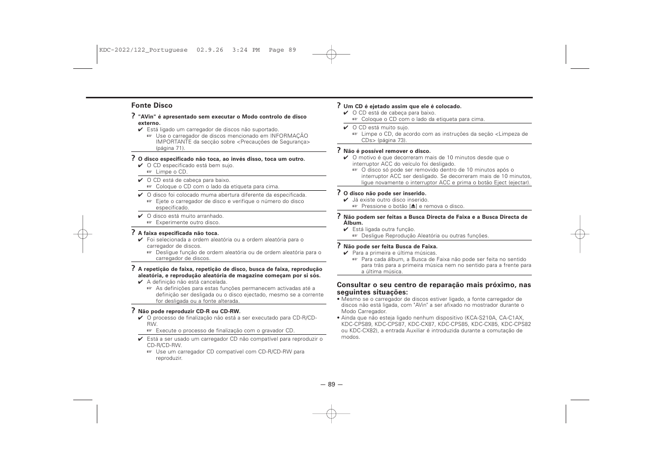 Kenwood KDC-122S User Manual | Page 89 / 92