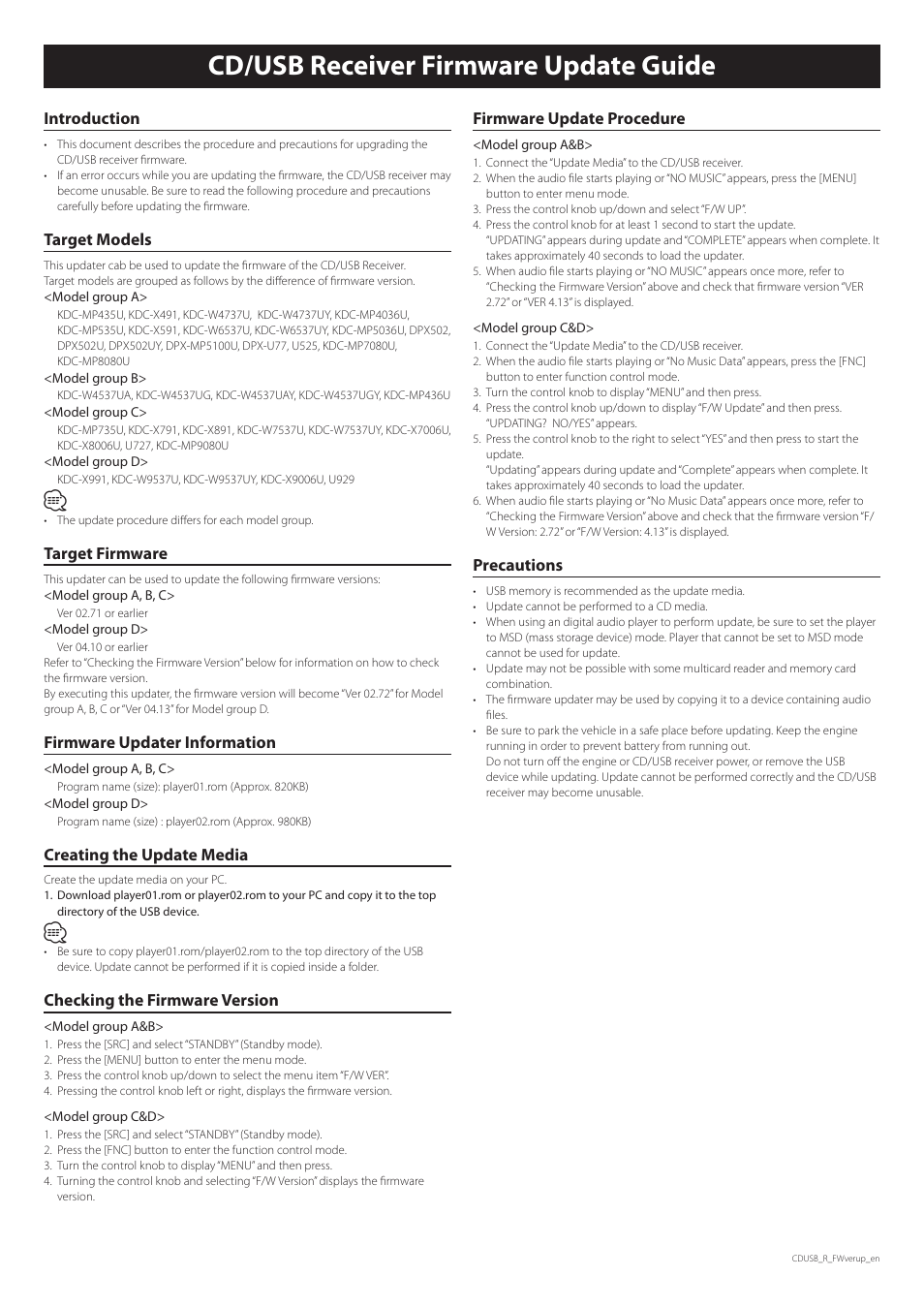 Kenwood U727 User Manual | 1 page