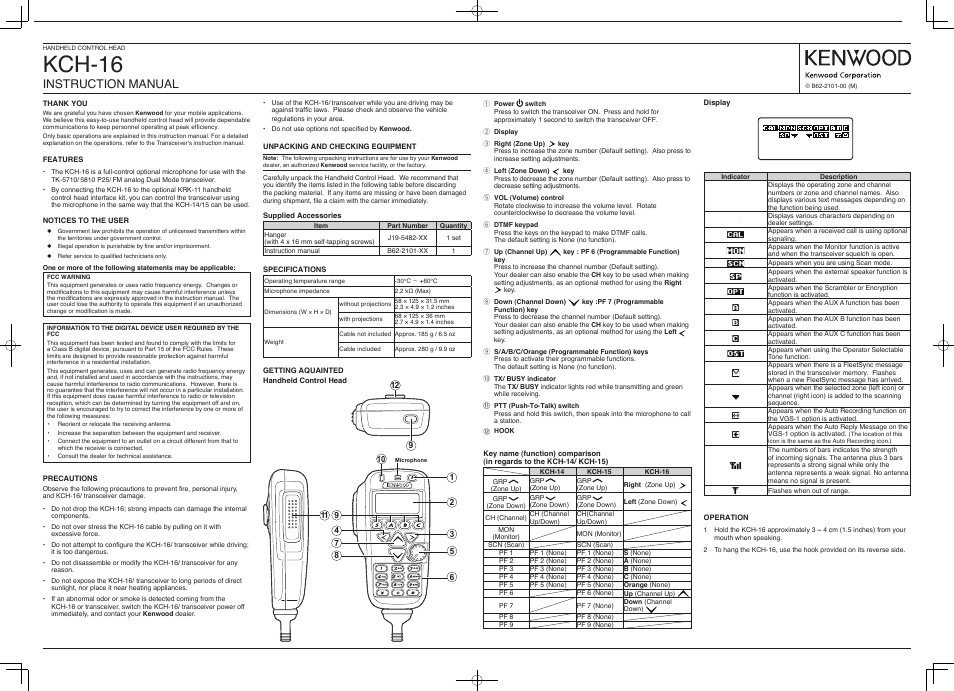 Kenwood KCH-15 User Manual | 1 page