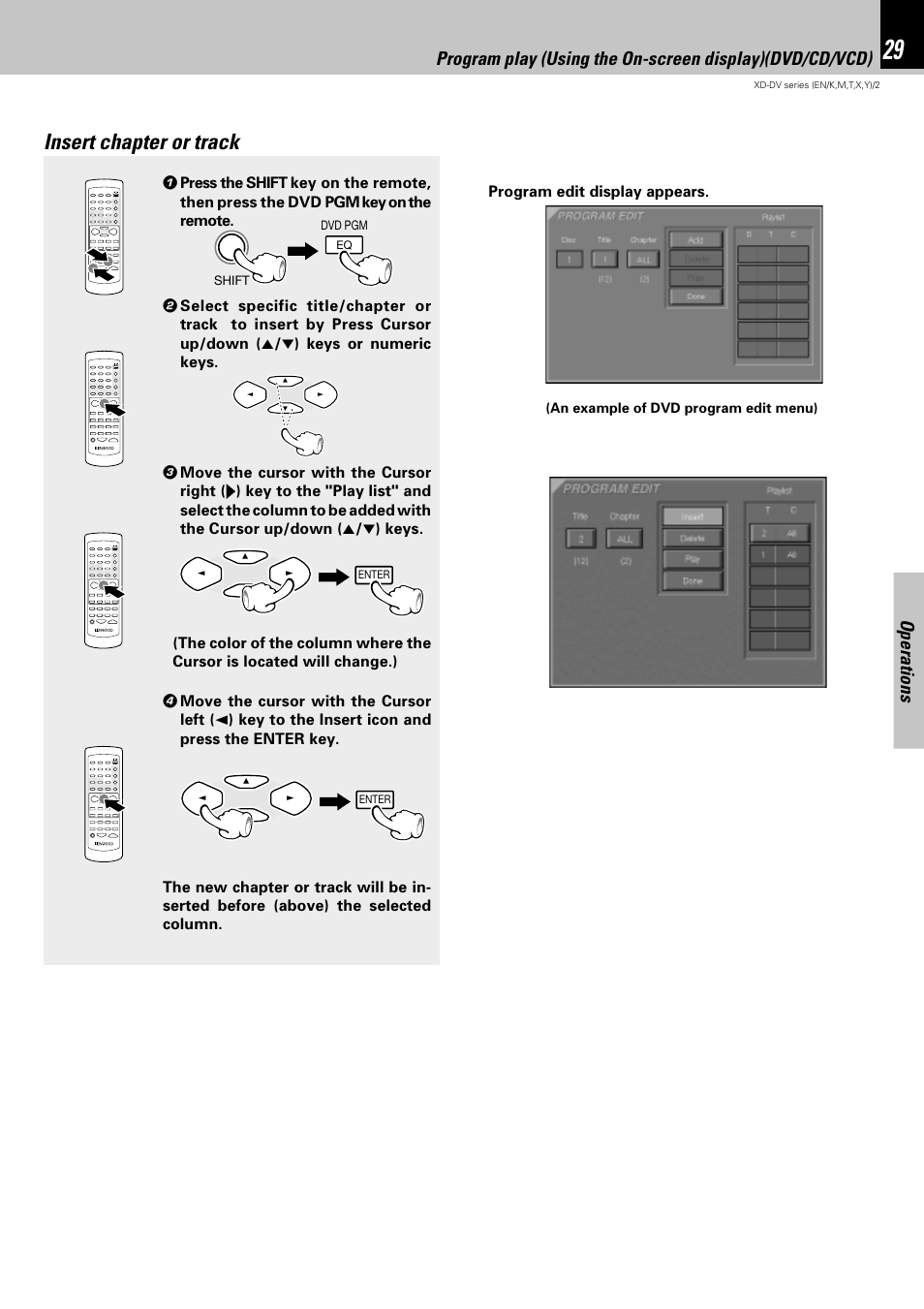 Insert chapter or track, Operations | Kenwood XD-DV75 User Manual | Page 29 / 73