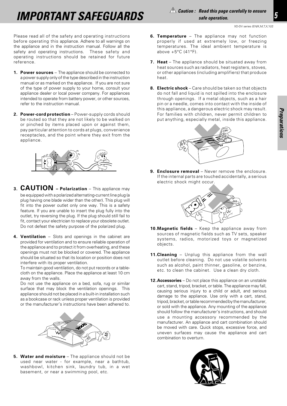 Important safeguards, Caution | Kenwood XD-DV75 User Manual | Page 5 / 73