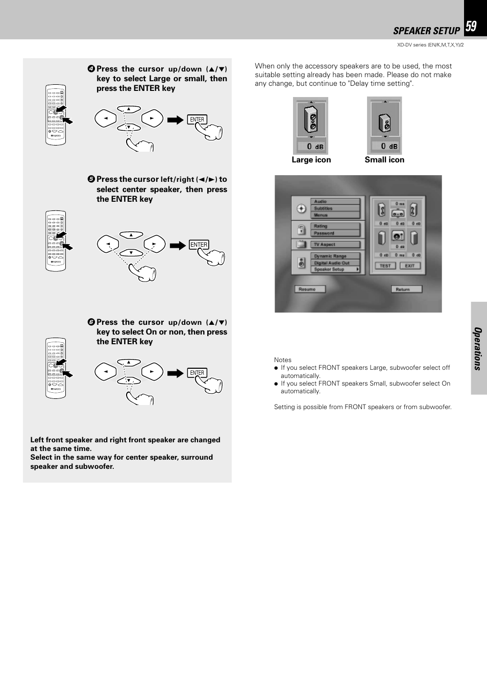 Operations, Speaker setup | Kenwood XD-DV75 User Manual | Page 59 / 73