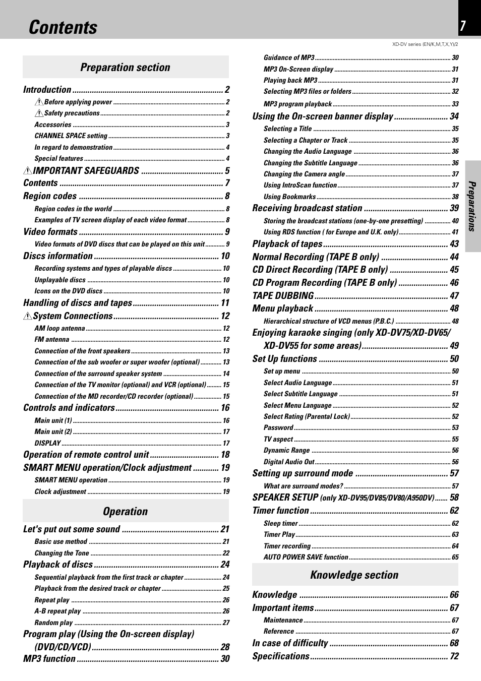 Kenwood XD-DV75 User Manual | Page 7 / 73