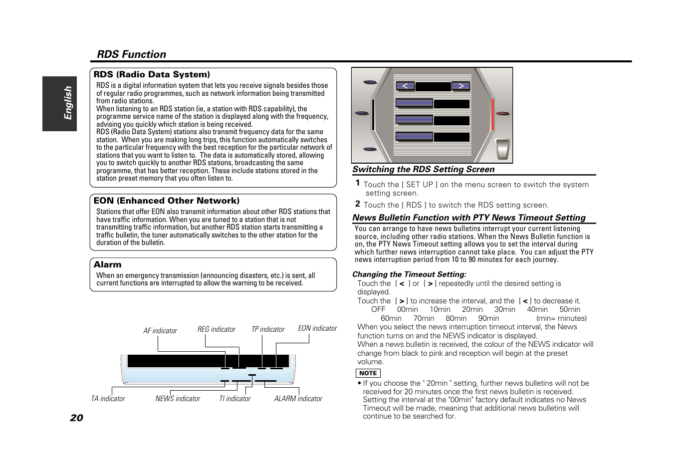 Rds function, Switching the rds setting screen, Info | Kenwood VZ907 User Manual | Page 20 / 44