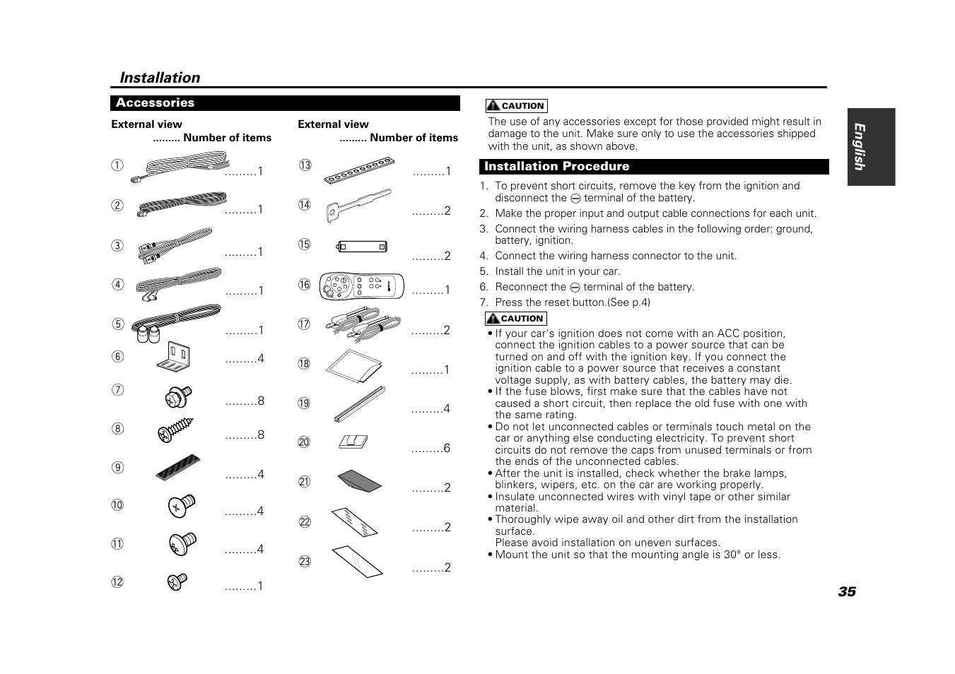 Installation, Accessories, Installation procedure | Kenwood VZ907 User Manual | Page 35 / 44