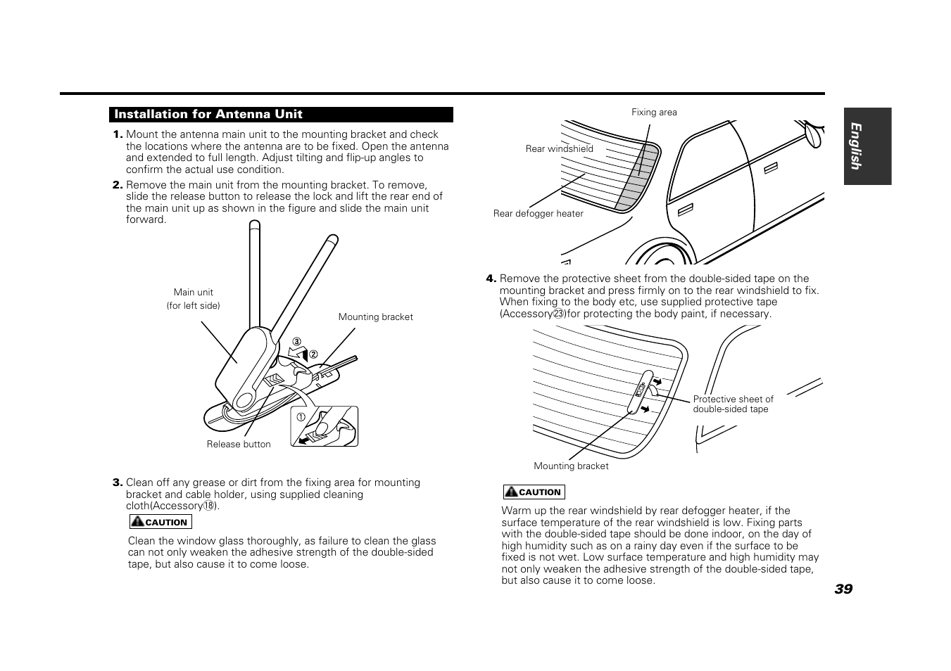 Installation for antenna unit | Kenwood VZ907 User Manual | Page 39 / 44