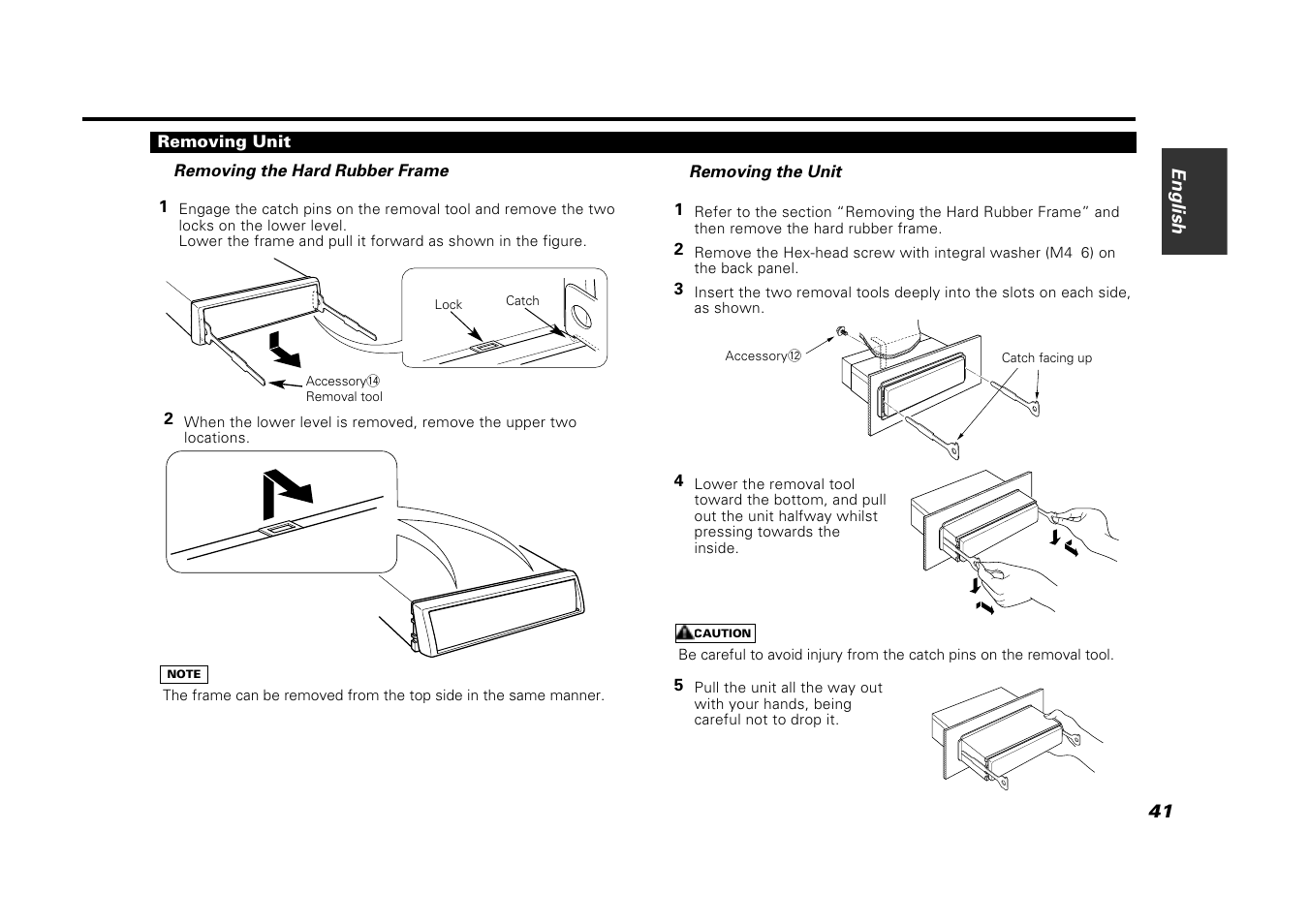 Removing unit, Removing the hard rubber frame, Removing the unit | Kenwood VZ907 User Manual | Page 41 / 44