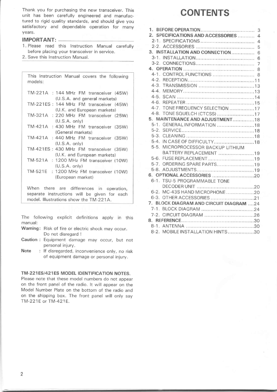 Kenwood TM-521E User Manual | Page 2 / 29