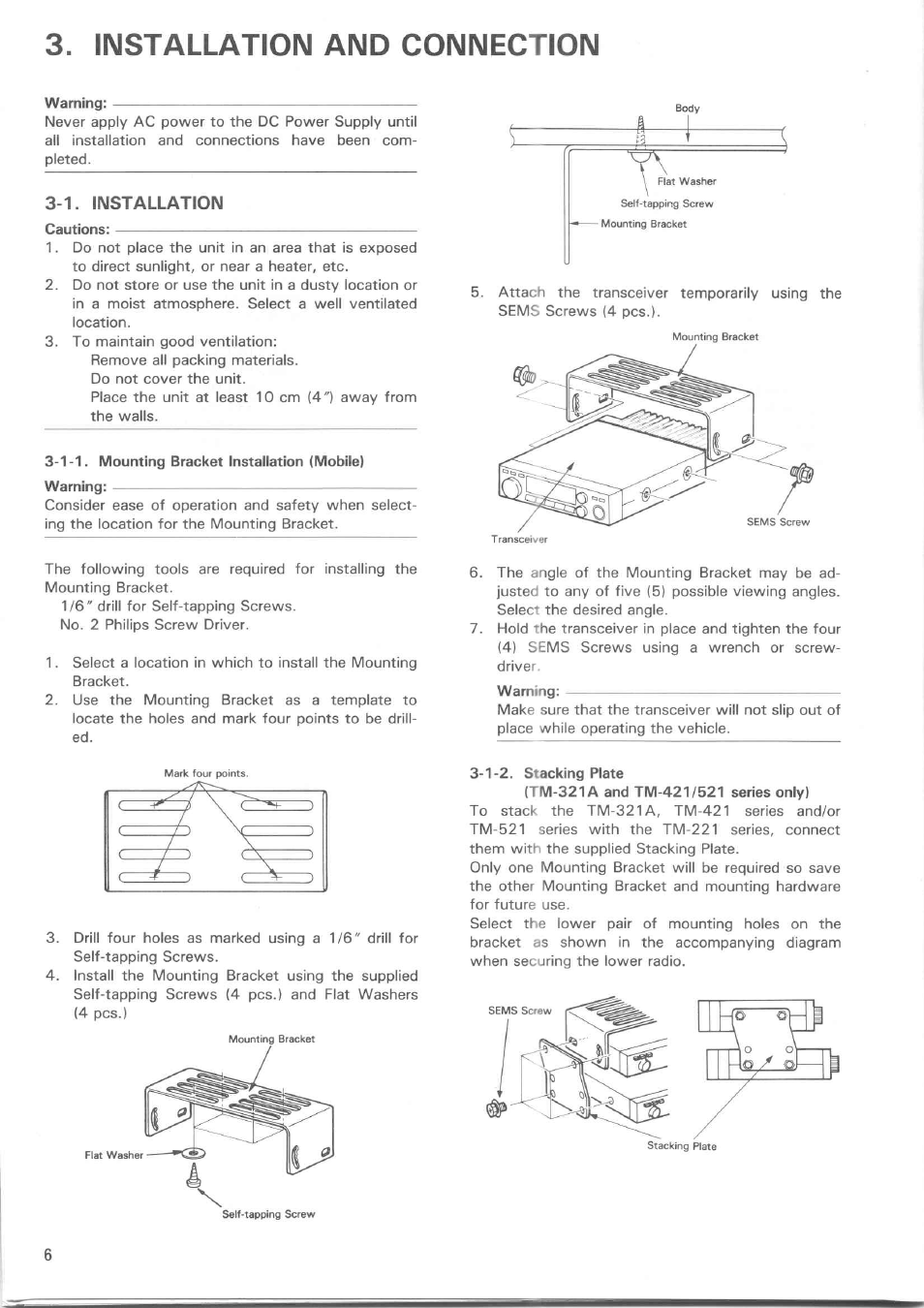 Installation and connection | Kenwood TM-521E User Manual | Page 6 / 29