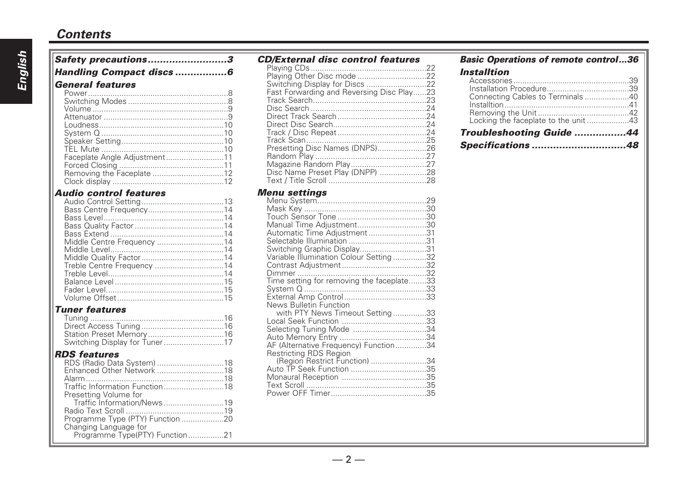 Kenwood KDC-V7090R EN User Manual | Page 2 / 48