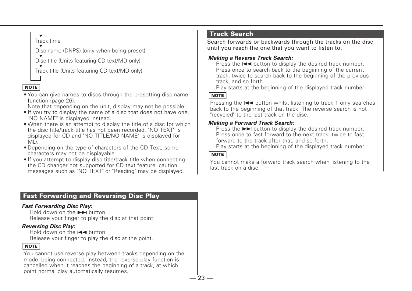 Fast forwarding and reversing disc play, Track search | Kenwood KDC-V7090R EN User Manual | Page 23 / 48