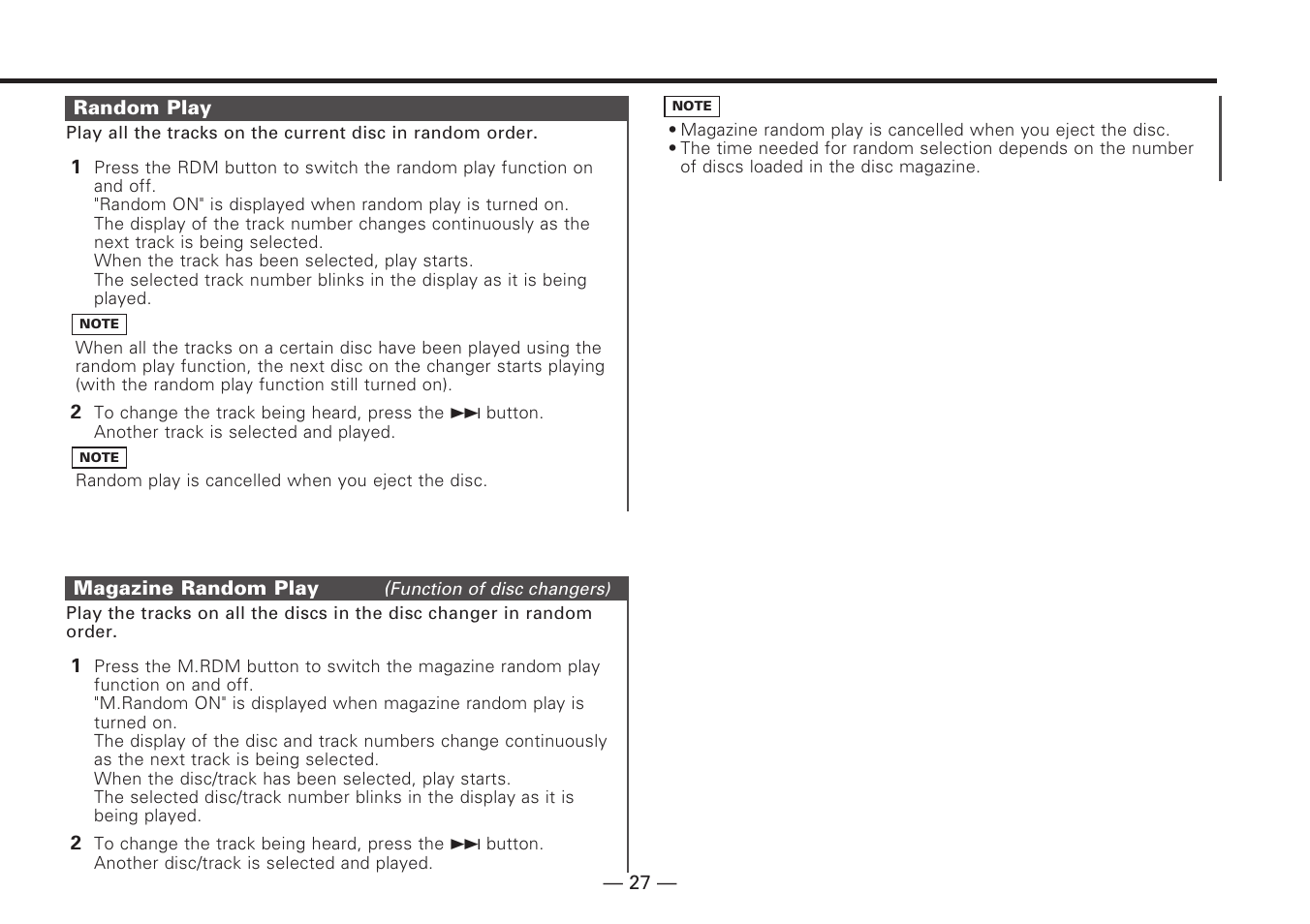 Random play, Magazine random play | Kenwood KDC-V7090R EN User Manual | Page 27 / 48