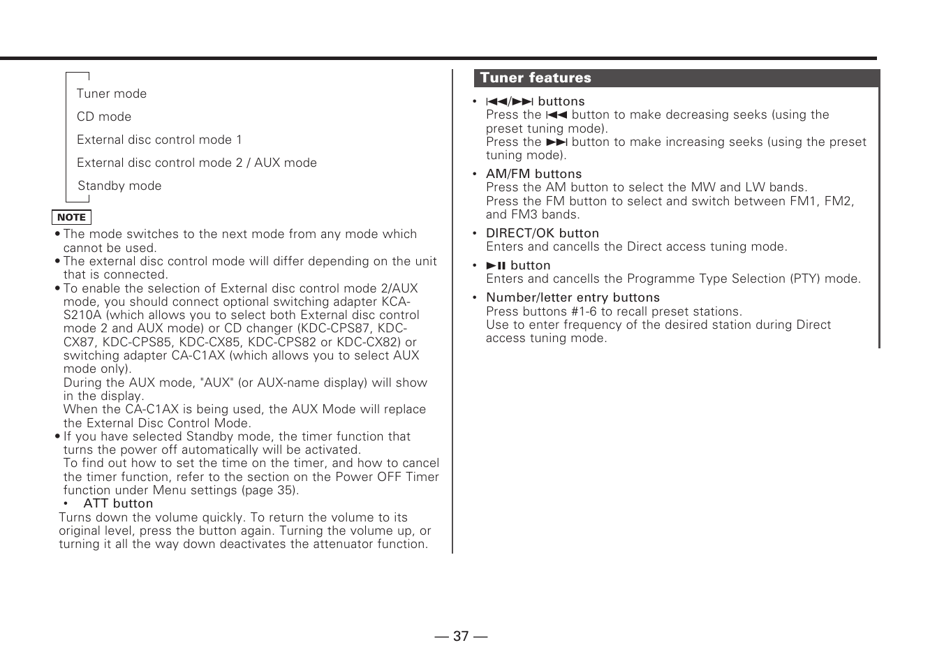 Tuner features | Kenwood KDC-V7090R EN User Manual | Page 37 / 48