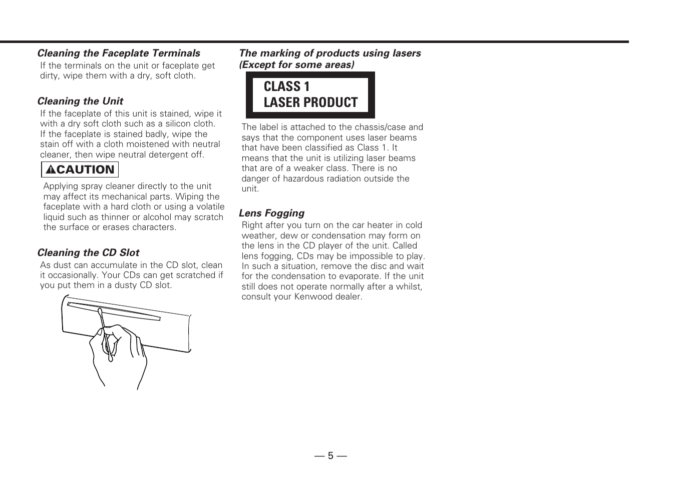 Class 1 laser product | Kenwood KDC-V7090R EN User Manual | Page 5 / 48