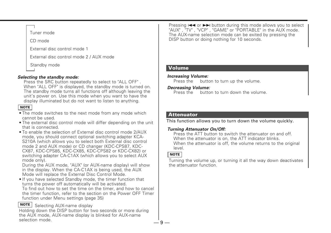 Volume, Attenuator | Kenwood KDC-V7090R EN User Manual | Page 9 / 48