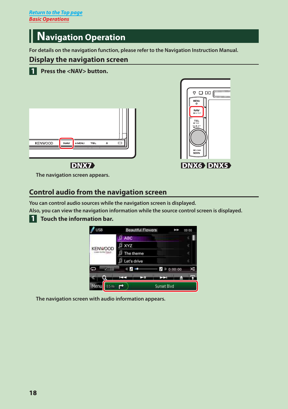 Avigation operation | Kenwood DNX6040EX User Manual | Page 19 / 111