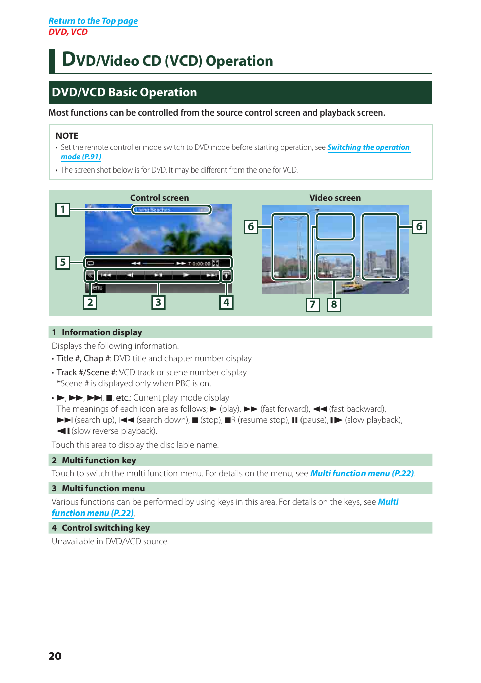 Vd/video cd (vcd) operation, Dvd/vcd basic operation | Kenwood DNX6040EX User Manual | Page 21 / 111