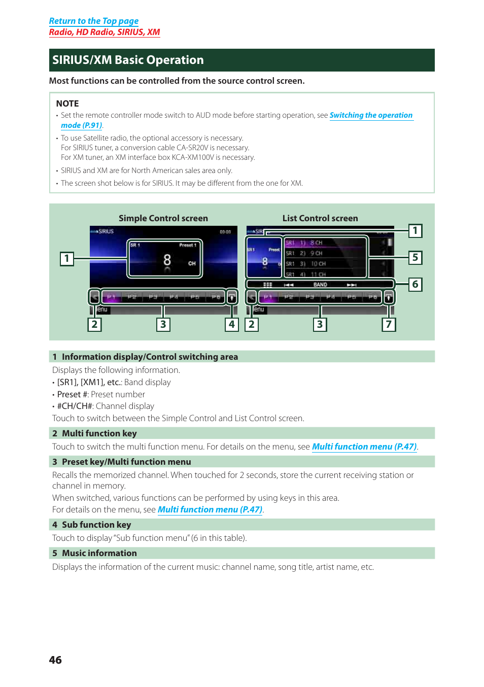 Sirius/xm basic operation | Kenwood DNX6040EX User Manual | Page 47 / 111