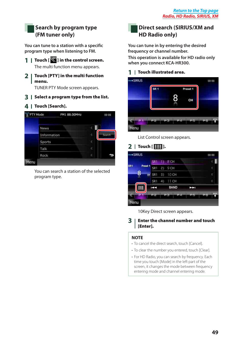 Direct search (p.49), Search by program type (p.49) | Kenwood DNX6040EX User Manual | Page 50 / 111