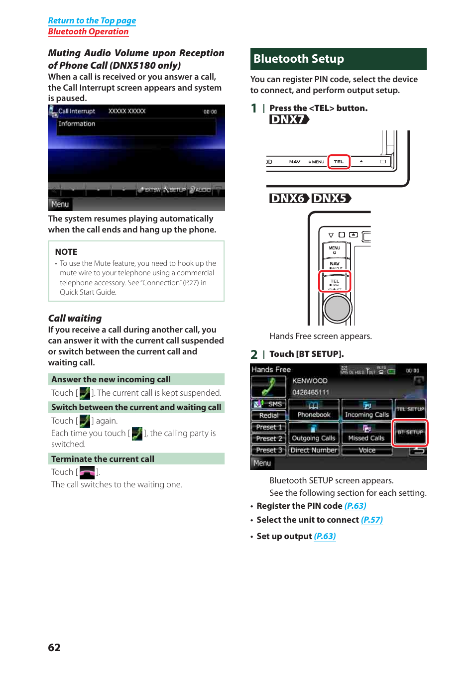 Bluetooth setup | Kenwood DNX6040EX User Manual | Page 63 / 111