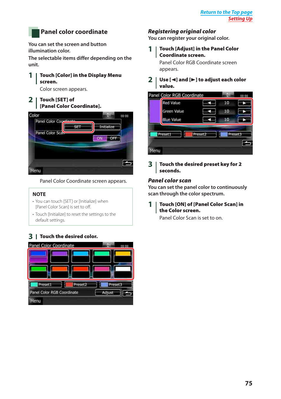 Panel color coordinate (p.75), P.75) | Kenwood DNX6040EX User Manual | Page 76 / 111