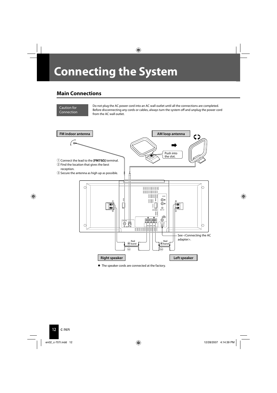 Connecting the system, Main connections | Kenwood C-707I User Manual | Page 12 / 84