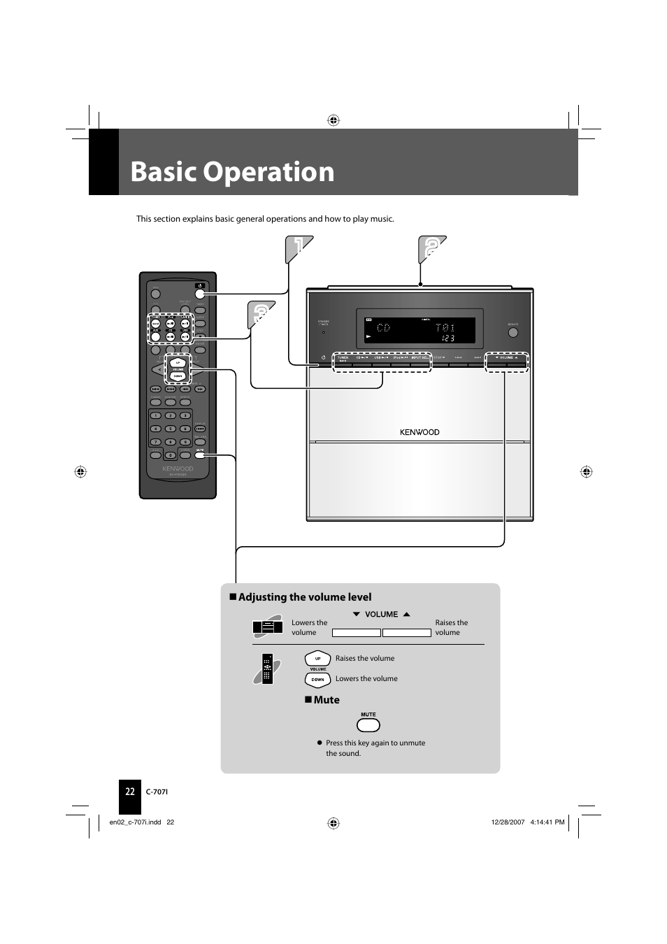 Basic operation | Kenwood C-707I User Manual | Page 22 / 84