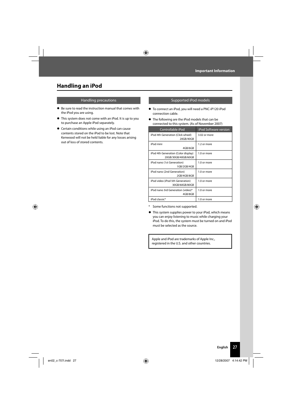 Handling an ipod | Kenwood C-707I User Manual | Page 27 / 84