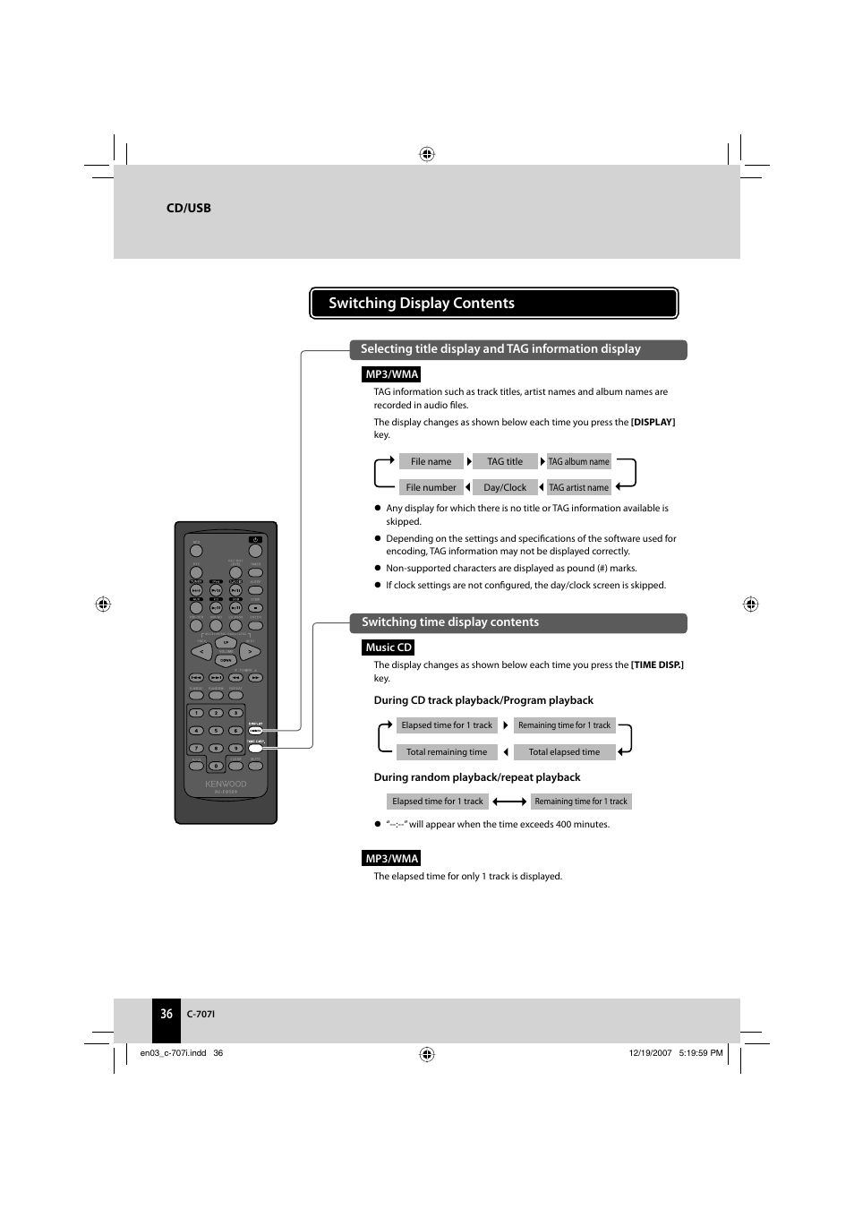 Switching display contents | Kenwood C-707I User Manual | Page 36 / 84
